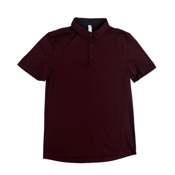 Lululemon Polo Shirt Short Sleeve Burgundy Red Casual Button Up Men’s Size Small - Picture 1 of 4
